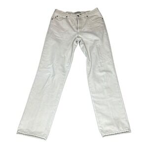 LL Bean Mens White Straight Classic Fit Jeans Classic Denim Green Liner 33x32